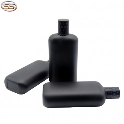 350ml Matte Black Plastic PET Flat Bottle For Shampoo amd Conditioner